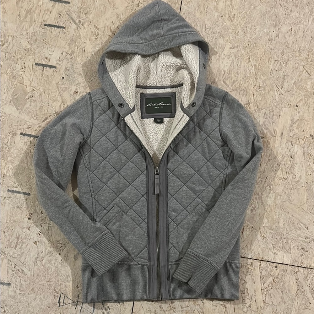 Eddie Bauer Gray Quilted Sherpa lined Jacket
